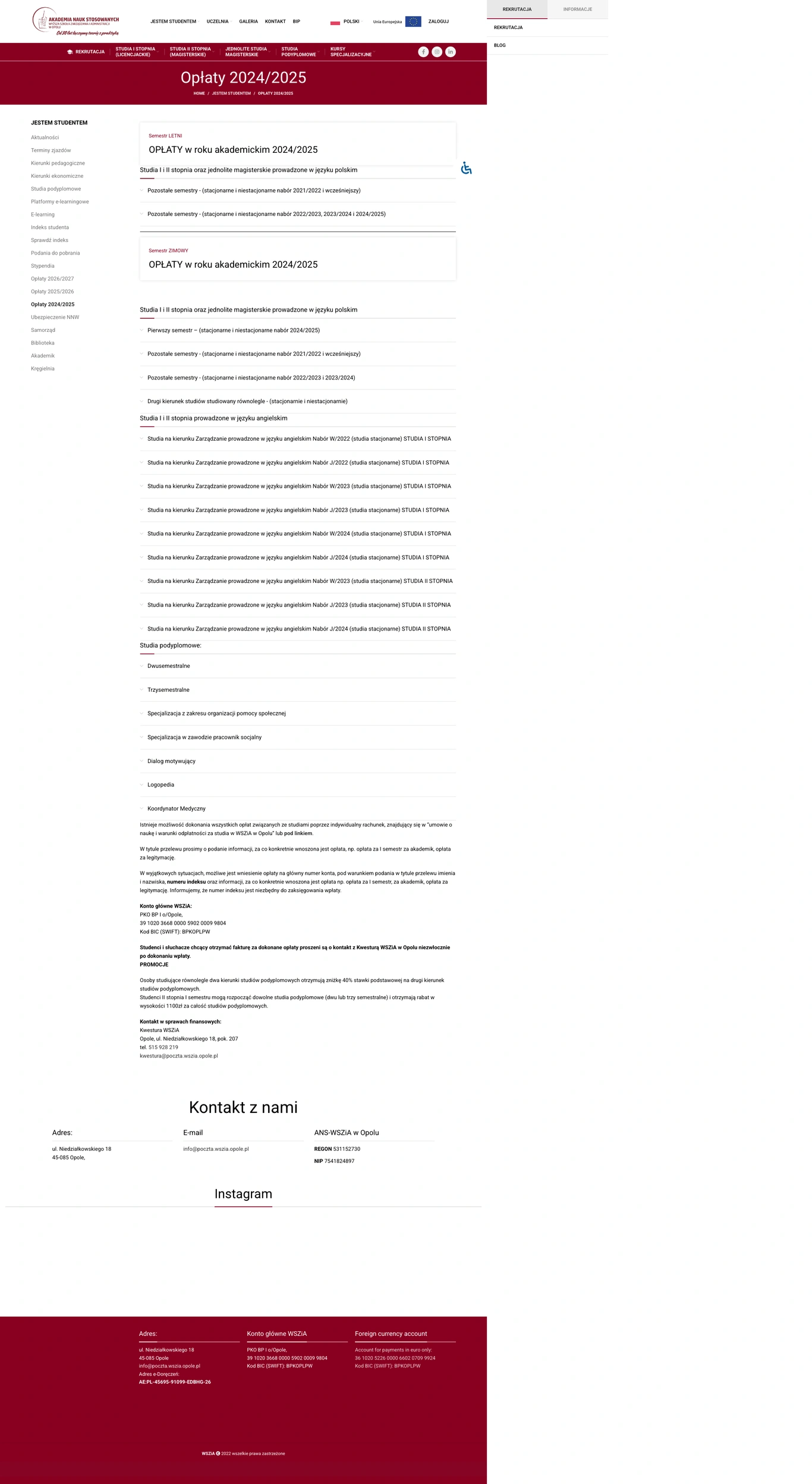 Tuition fee page — University of Applied Sciences - School of Management and Administration in Opole