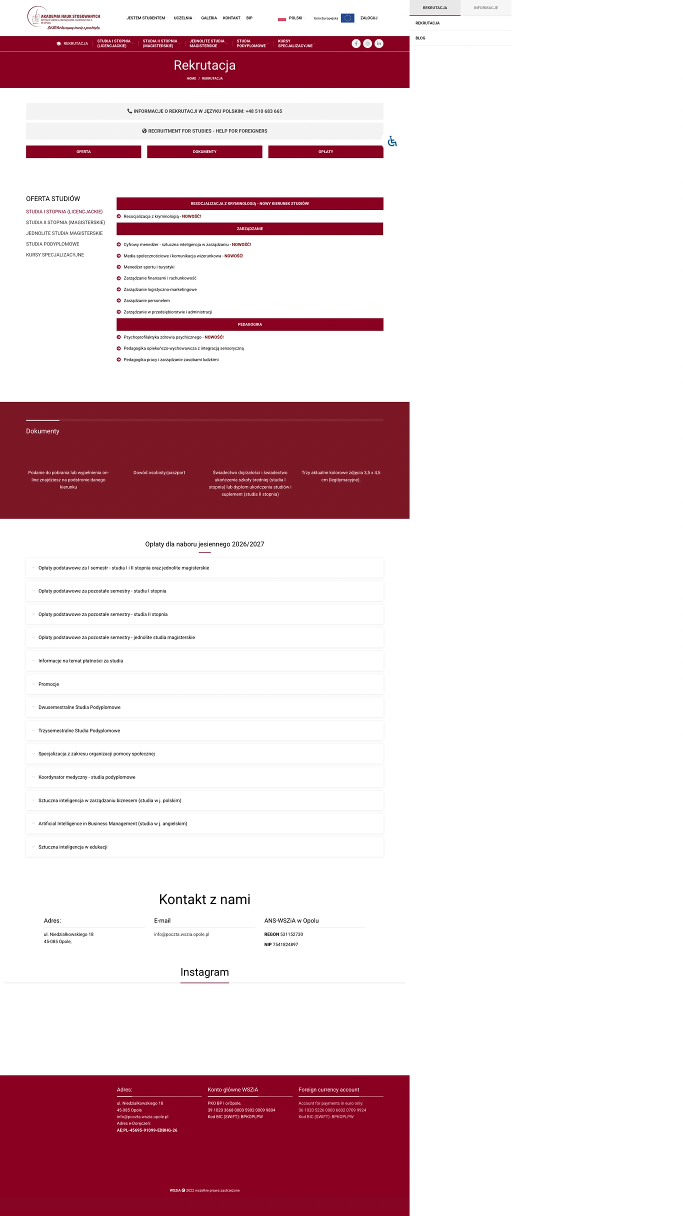 Tuition fee page — University of Applied Sciences - School of Management and Administration in Opole
