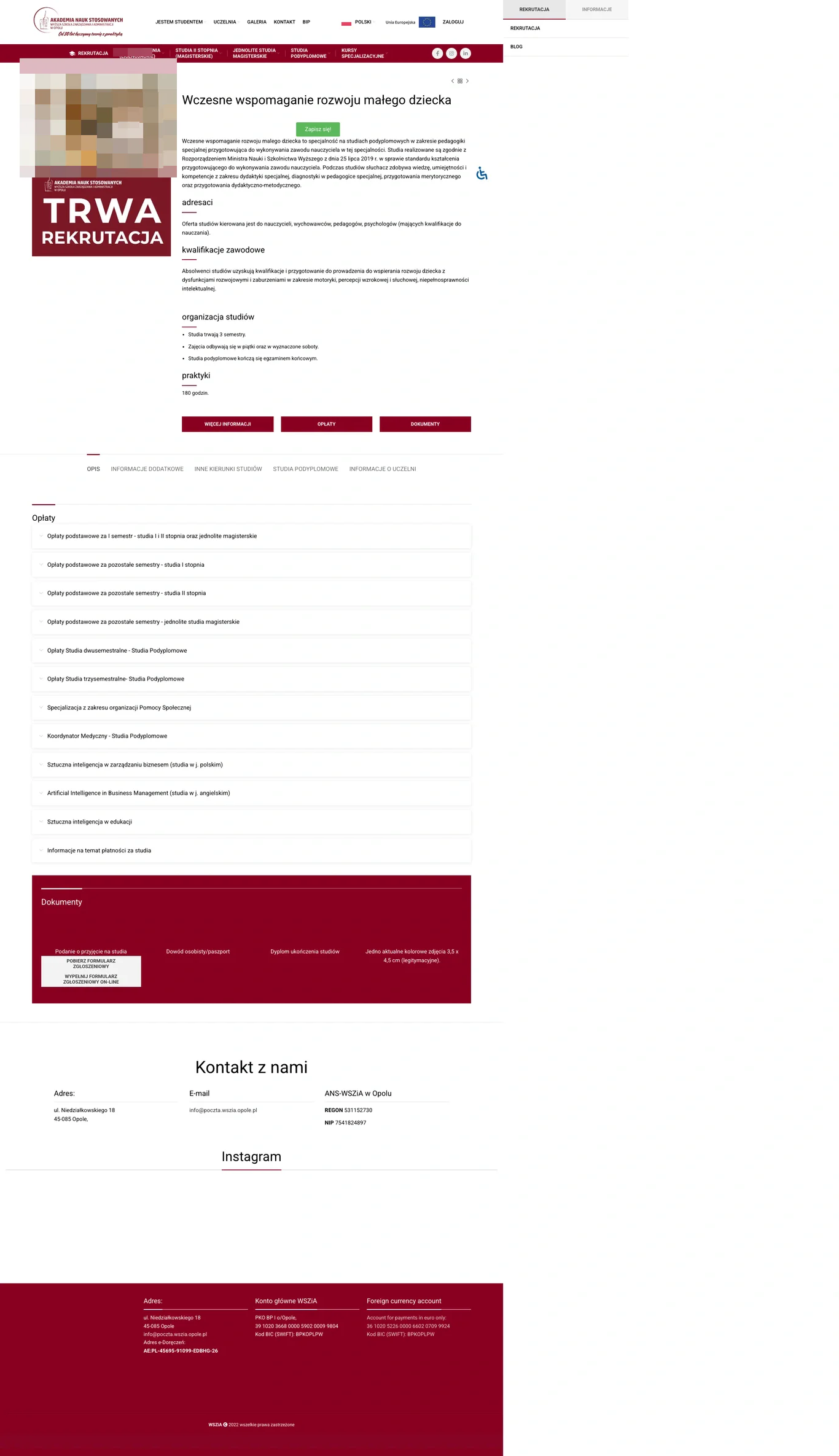 Tuition fee page — University of Applied Sciences - School of Management and Administration in Opole