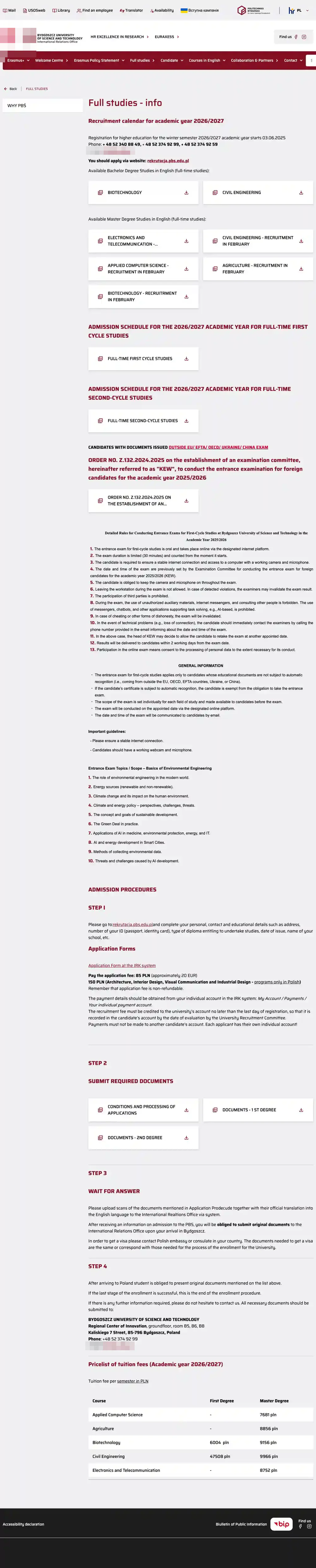 Tuition fee page — Bydgoszcz University of Science and Technology