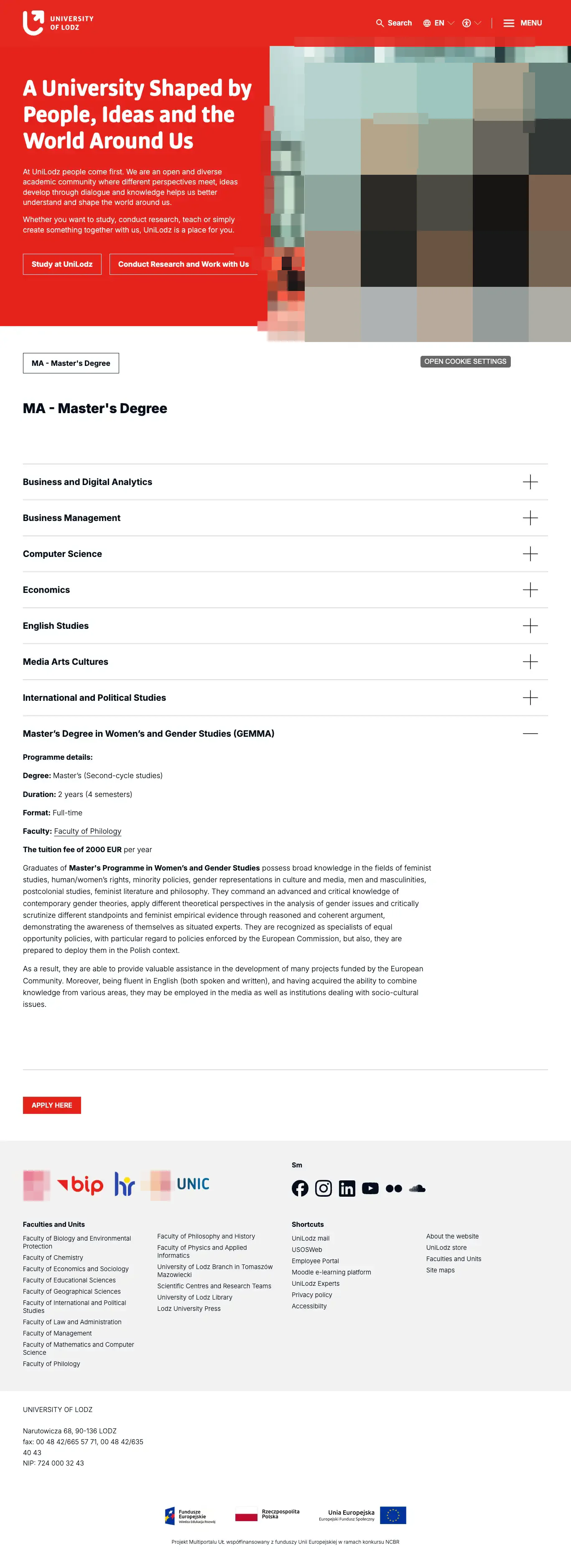 Tuition fee page — University of Lodz