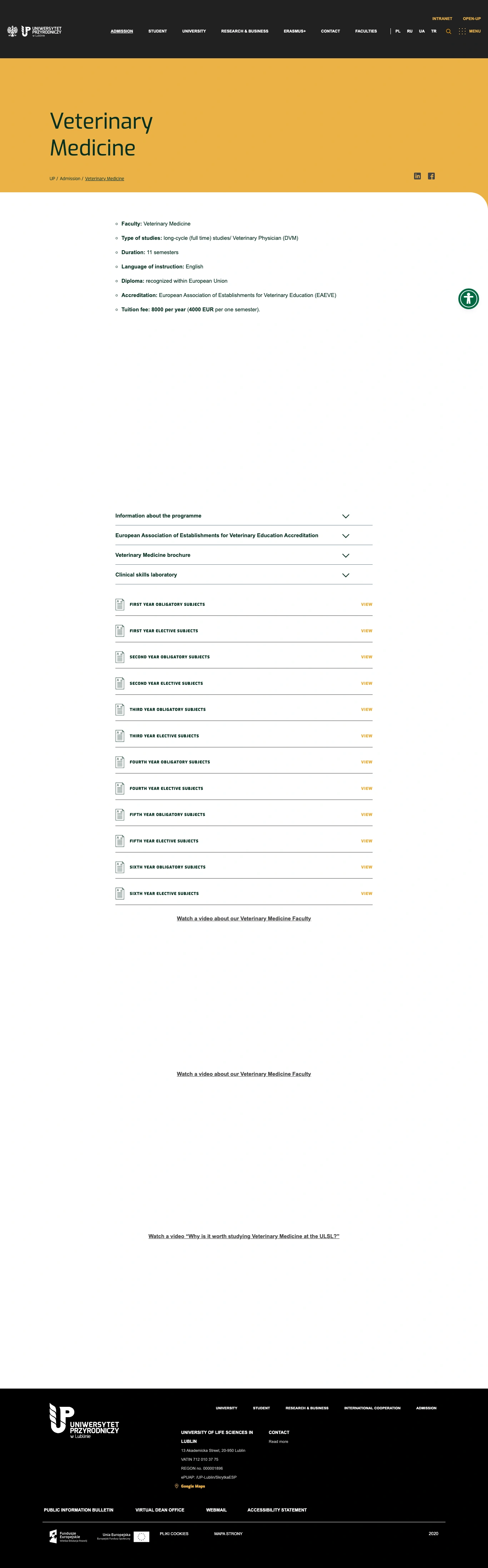 Tuition fee page — University of Life Sciences in Lublin