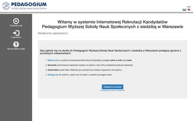 Application system — Pedagogium University of Social Sciences in Warsaw