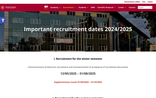 Admissions page — Polonia University in Czestochowa