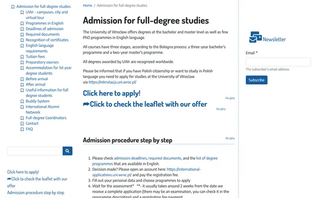 Admissions page — University of Wroclaw