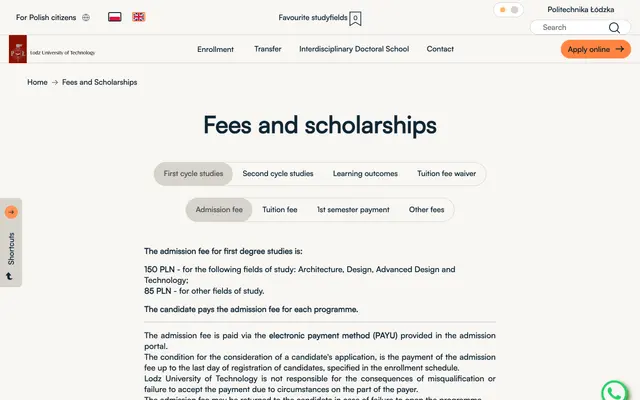 Admissions page — Lodz University of Technology