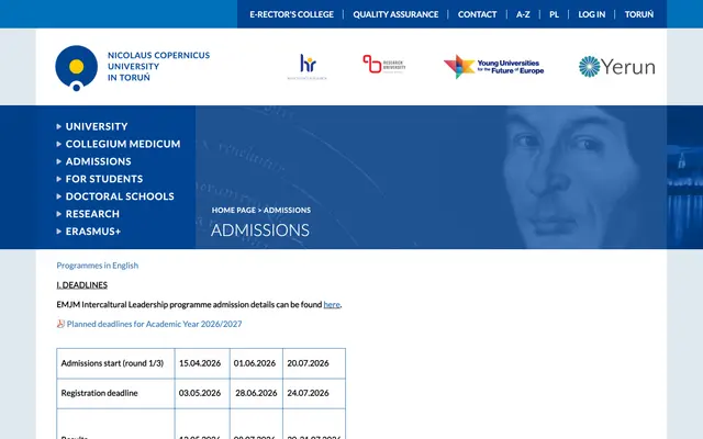 Admissions page — Nicolaus Copernicus University in Torun