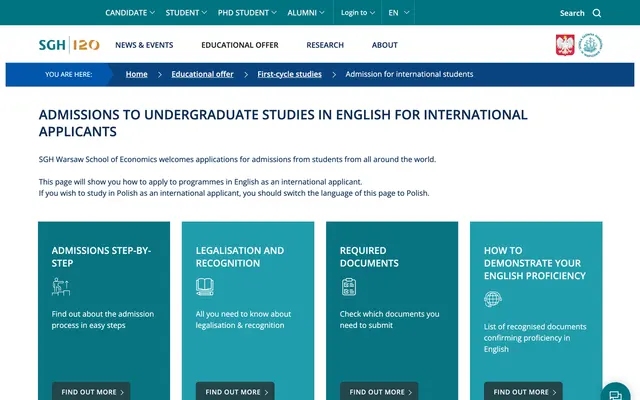 Admissions page — SGH Warsaw School of Economics