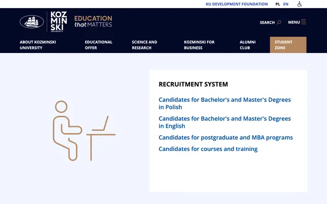 Admissions page — Kozminski University