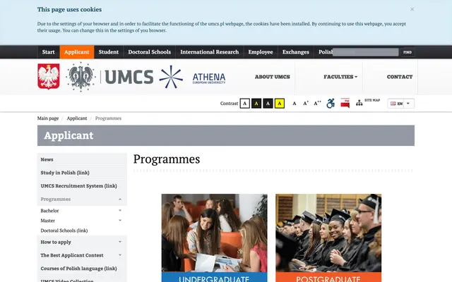 Admissions page — Maria Curie-Sklodowska University in Lublin