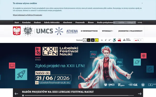 University website — Maria Curie-Sklodowska University in Lublin