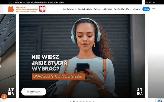 University website — Technical and Artistic University of Applied Sciences in Warsaw
