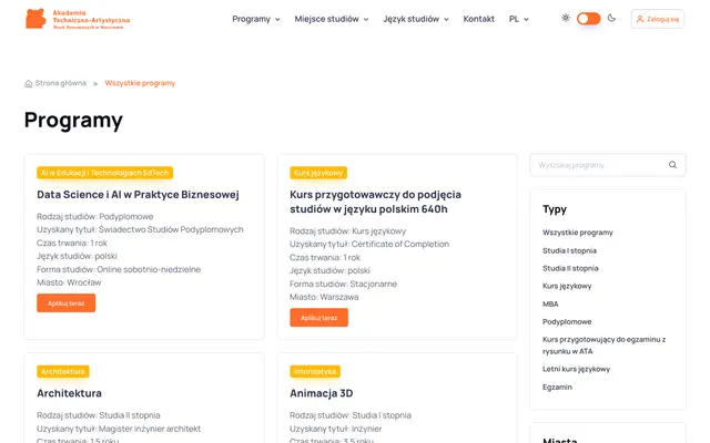 Application system — Technical and Artistic University of Applied Sciences in Warsaw