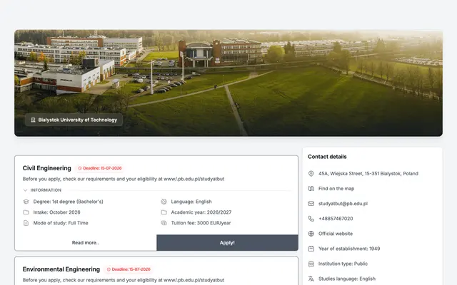 Application system — Bialystok University of Technology