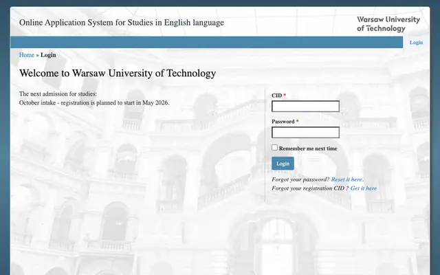 Application system — Warsaw University of Technology