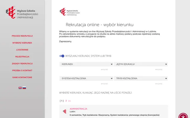 Application system — University of Entrepreneurship and Administration in Lublin