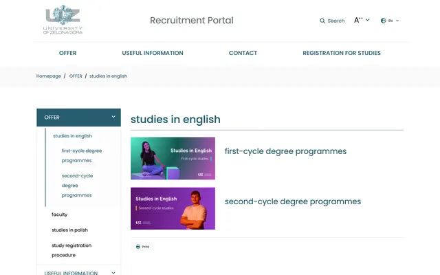 Admissions page — University of Zielona Gora