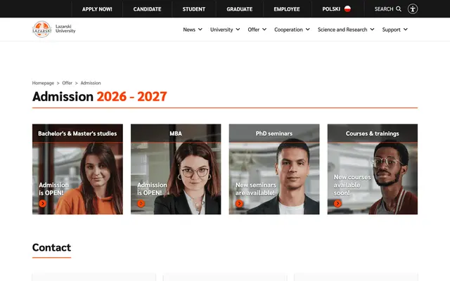 Admissions page — Lazarski University