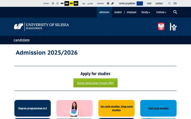Admissions page — University of Silesia in Katowice