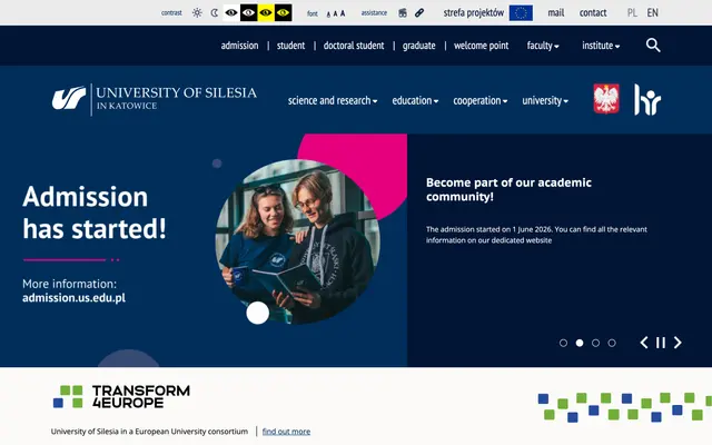 University website — University of Silesia in Katowice
