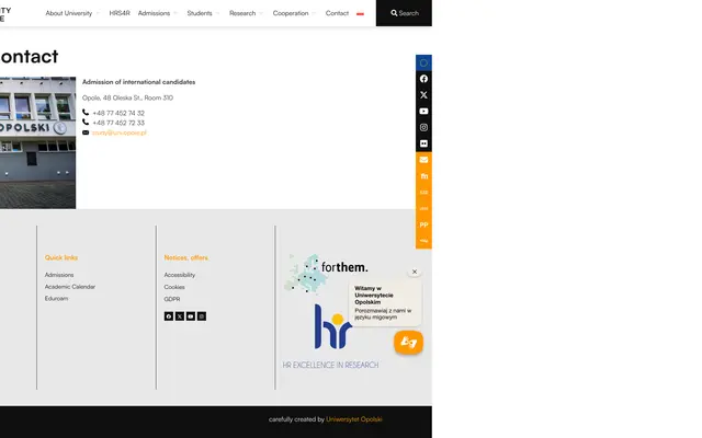 Admissions page — University of Opole