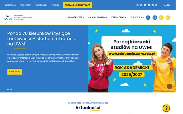 University website — University of Warmia and Mazury in Olsztyn