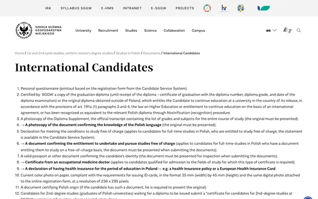 Admissions page — Warsaw University of Life Sciences