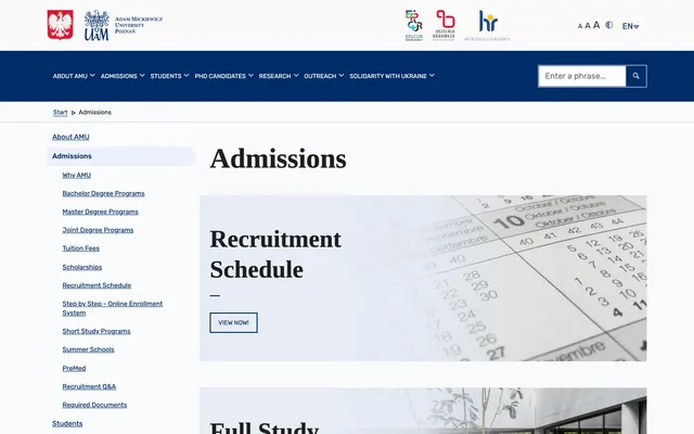Admissions page — Adam Mickiewicz University in Poznan