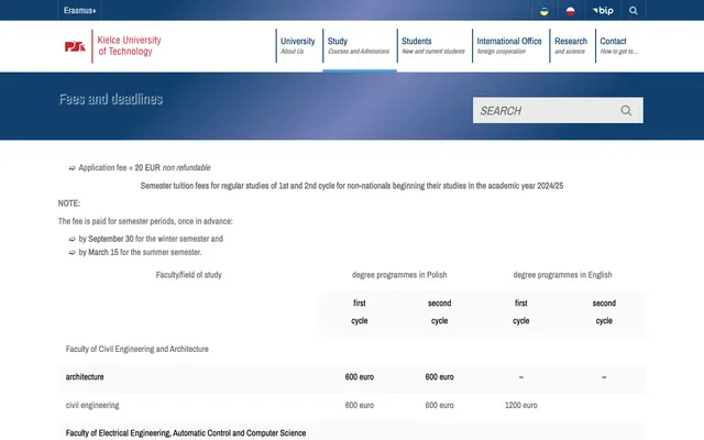 Admissions page — Kielce University of Technology