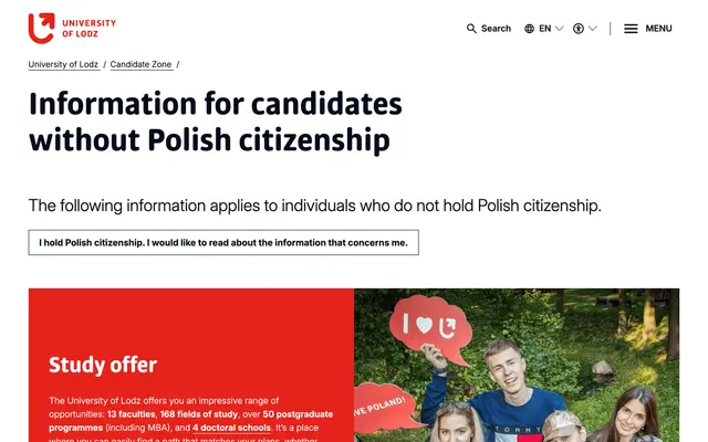 Admissions page — University of Lodz