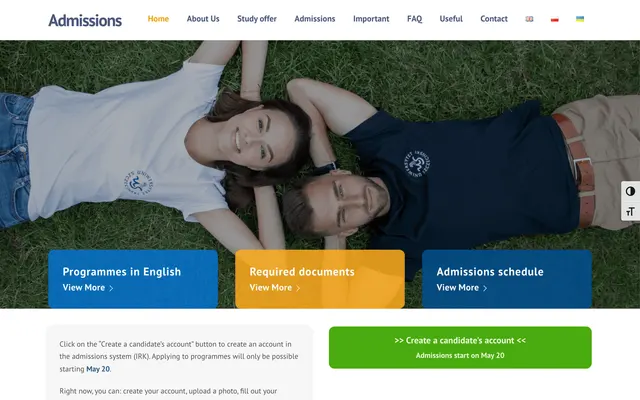 Admissions page — University of Szczecin