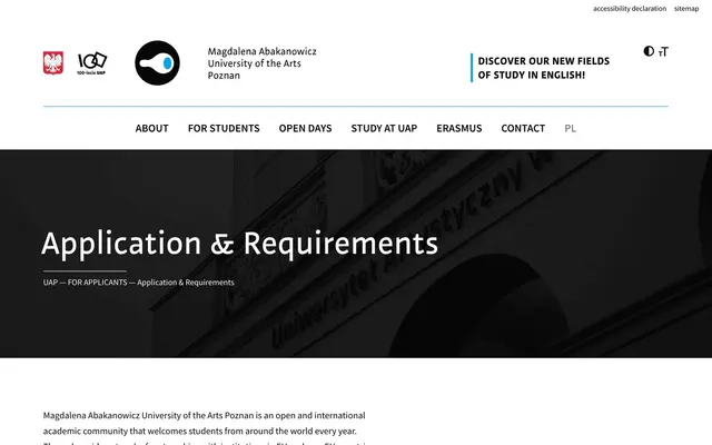 Admissions page — Magdalena Abakanowicz University of the Arts in Poznan