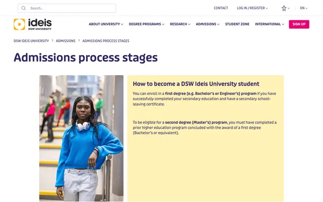 Admissions page — DSW University of Lower Silesia