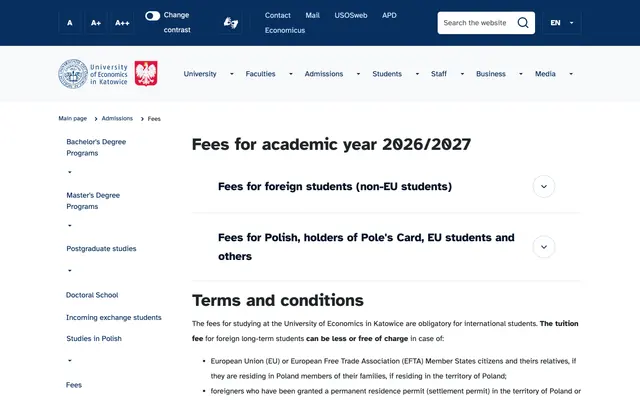 Admissions page — University of Economics in Katowice
