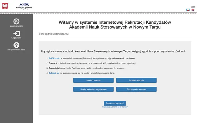 Application system — University of Applied Sciences in Nowy Targ