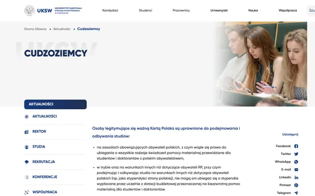 Admissions page — Cardinal Stefan Wyszynski University in Warsaw