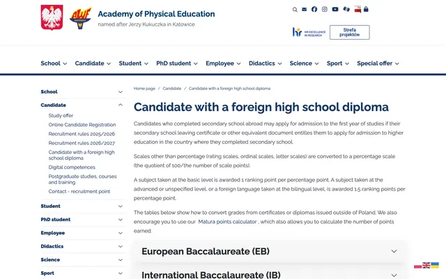 Admissions page — Jerzy Kukuczka Academy of Physical Education in Katowice