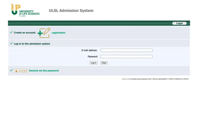 Application system — University of Life Sciences in Lublin