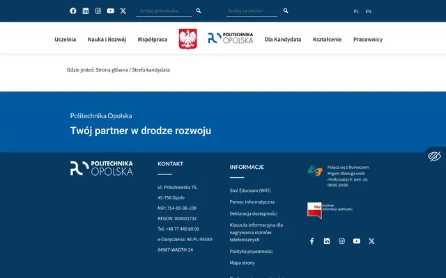 Admissions page — Opole University of Technology