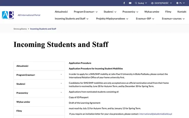 Admissions page — John Paul II University in Biala Podlaska