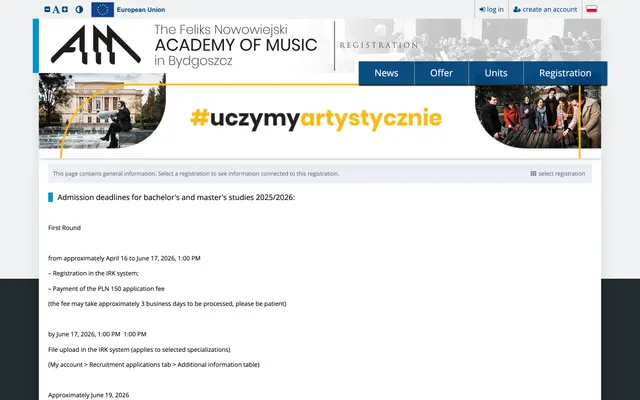 Application system — Feliks Nowowiejski Academy of Music in Bydgoszcz