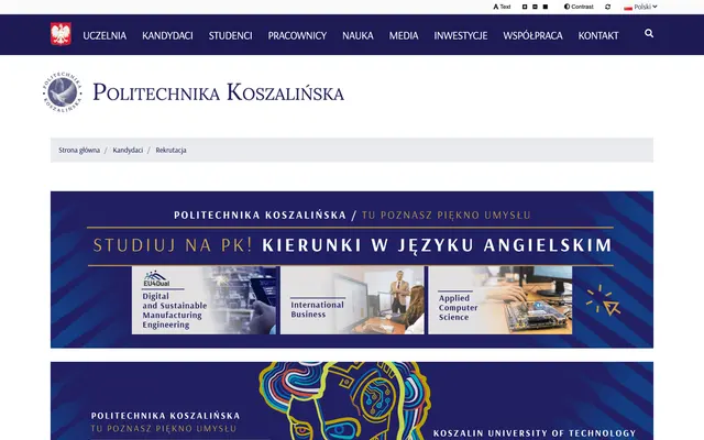 Admissions page — Koszalin University of Technology