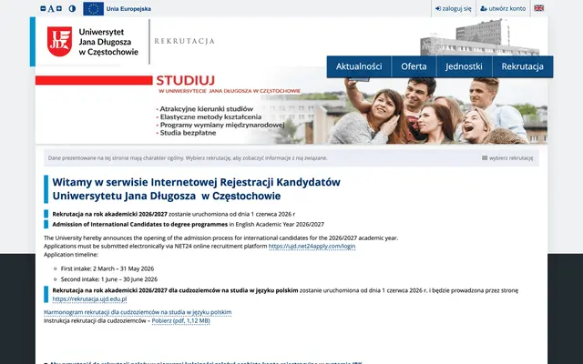 Admissions page — Jan Dlugosz University in Czestochowa