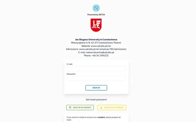 Application system — Jan Dlugosz University in Czestochowa