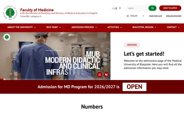 Admissions page — Medical University of Bialystok