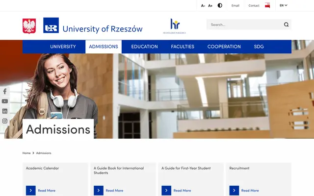Admissions page — University of Rzeszow