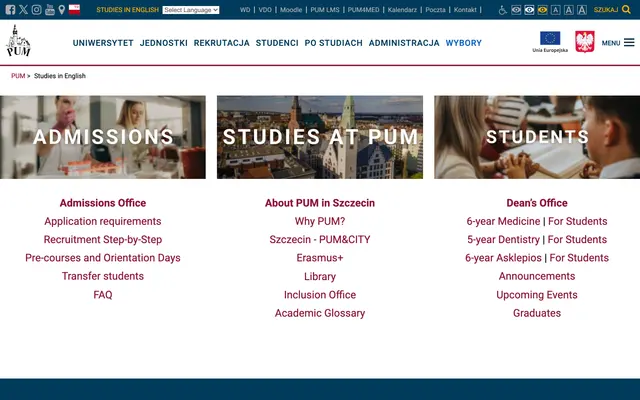 Admissions page — Pomeranian Medical University in Szczecin