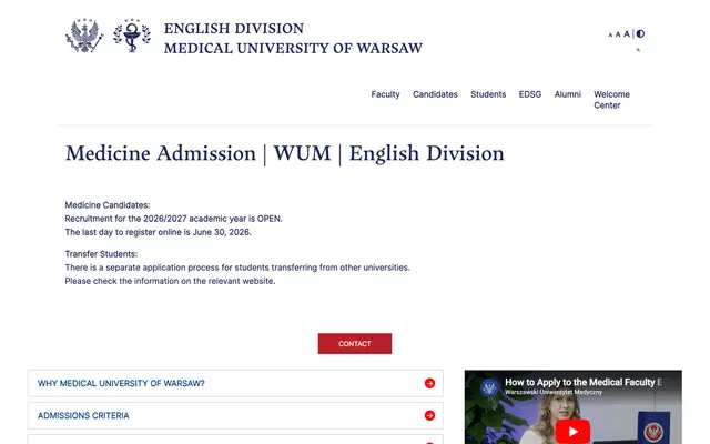 Admissions page — Medical University of Warsaw