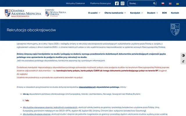 Admissions page — Gdansk Medical University of Applied Sciences