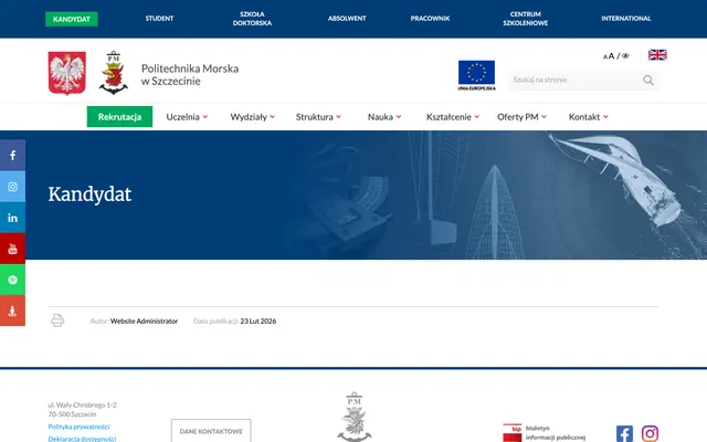 Admissions page — Maritime University of Szczecin